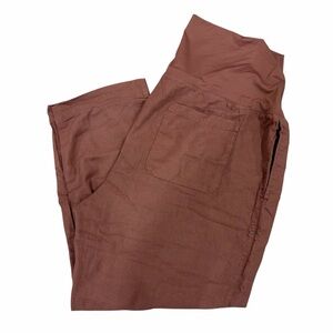 Old Navy Women’s Maternity Elastic Band Linen Blend Pants Brown Straight Leg